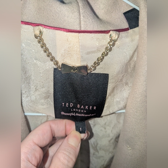 TED BAKER BEIGE / TAN  WOOL & CASHMERE BLEND SHORT COAT - Picture 6 of 16